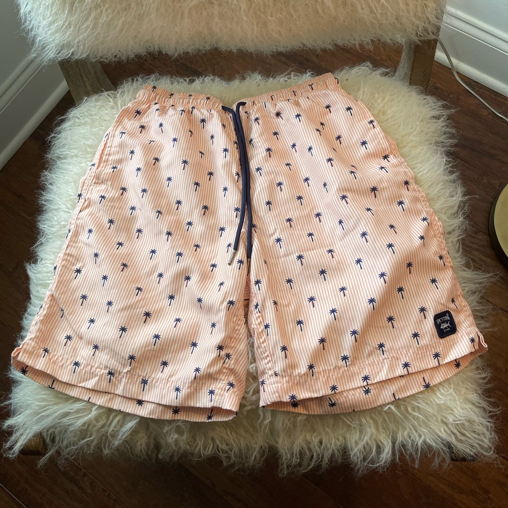 Spicy Tuna Swim Trunks Size S Striped Palm Tree Print